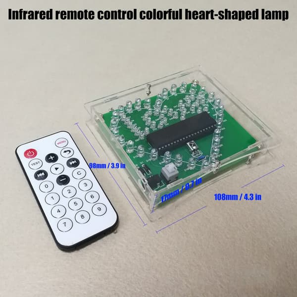 STC51 Single Chip DC4.5-5V Remote Control Heart-shaped LED Light Kit with 2mm Transparent Acrylic Shell