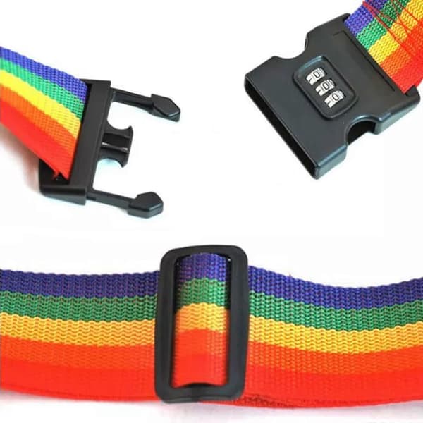 2-pack - Heavy Duty Non-Slip Luggage Straps for Suitcases, Adjustable Rainbow Straps (Rainbow Straps with Lock) [DB]