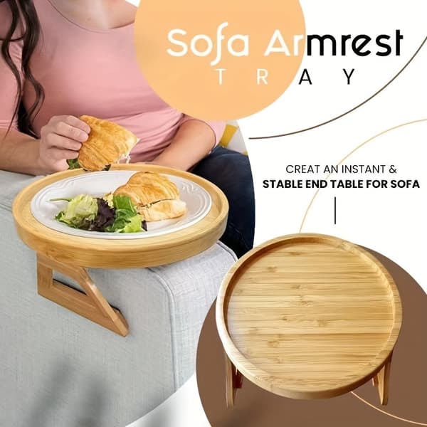Vintage soffbord i bambu med armstöd - Vikbart, ingen montering krävs, ingen el behövs, bordsskiva i furu