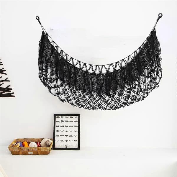 Stuffed Animal Hammock with Light Wall Mounted - Stuffed Animal Net Toy Storage Boho Macrame Toy - Pink