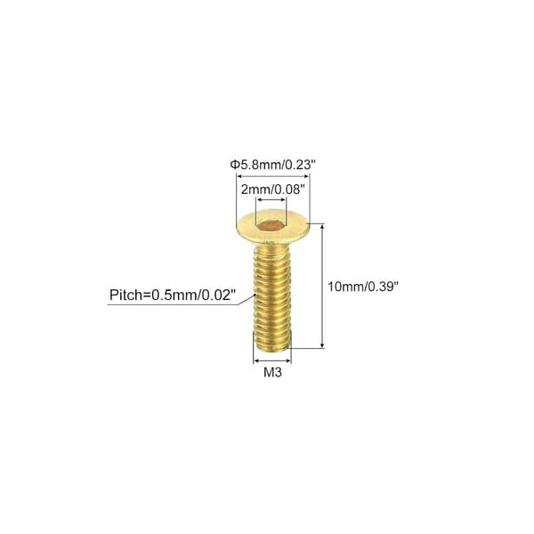 Flat Head Hex Socket Screws, M3-0.5 x 10mm Brass Hex Fasteners Bolts 6pcs