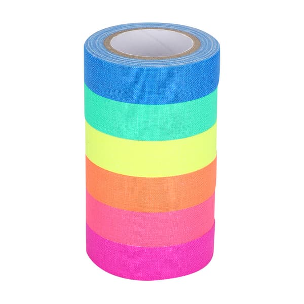 6 stk. fluorescerende bomuldsstoftape, natlysende mat, højviskøs advarselsdekoration