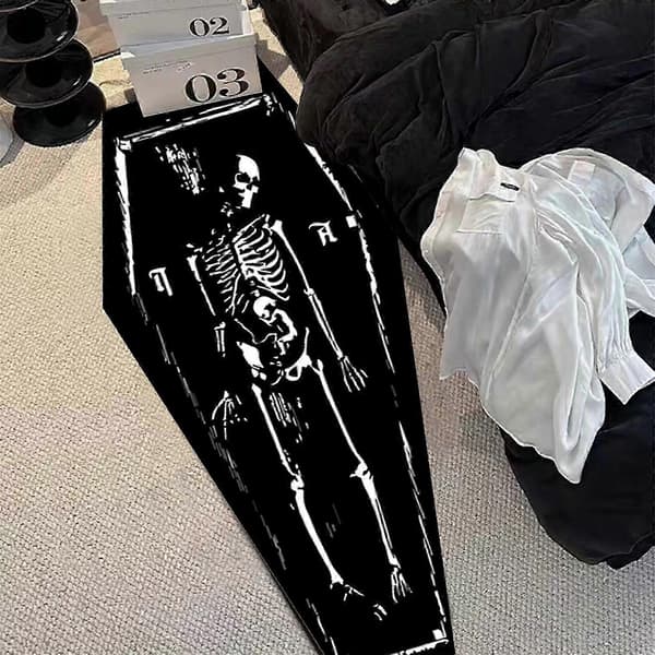 2025 Halloween Decorations Outdoor Gothic Carpet Coffin Mat, Black Mat, Super Absorbent Quick Drying, Non-Slip Rubber Backing