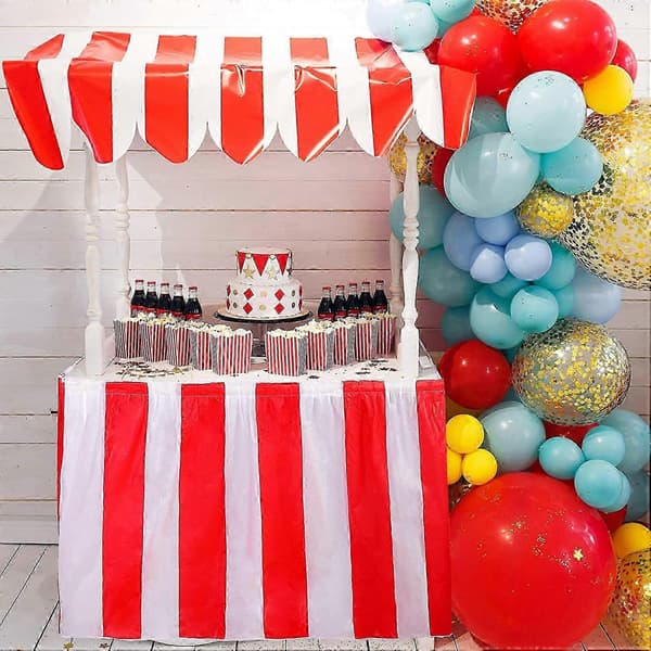 4-pack Röd- och Vitrandiga Bordsdukar Karneval Cirkus Bordskjol (FMY)