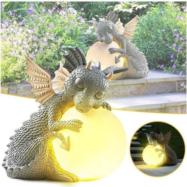 Statue - PRUMYA - Lysende drage - Harpiks - 12x15x16 cm - Havedekoration[DB]