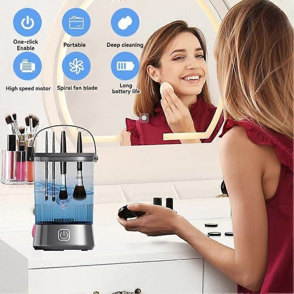 Elektrisk makeupbørsterenser med rensemåtte USB Automatisk rotation Makeupbørsterenser til makeupelskere Kvinder Sort