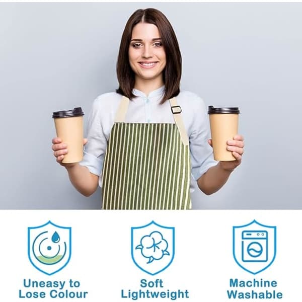 Stribet forklæde, kokkeforklæde justerbart forklæde med 2 lommer, madlavningsforklæde i bomuld til kvinder/mænd, grøn Green