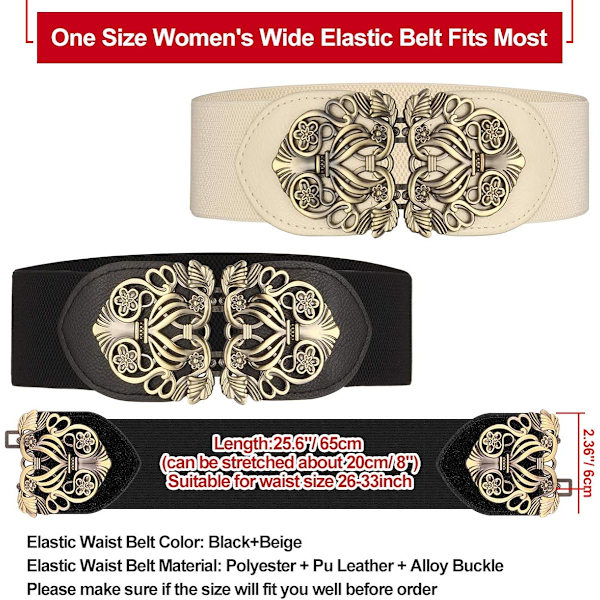 Damer bredt elastisk midjebelte 2 deler retro elastisk midjebelte