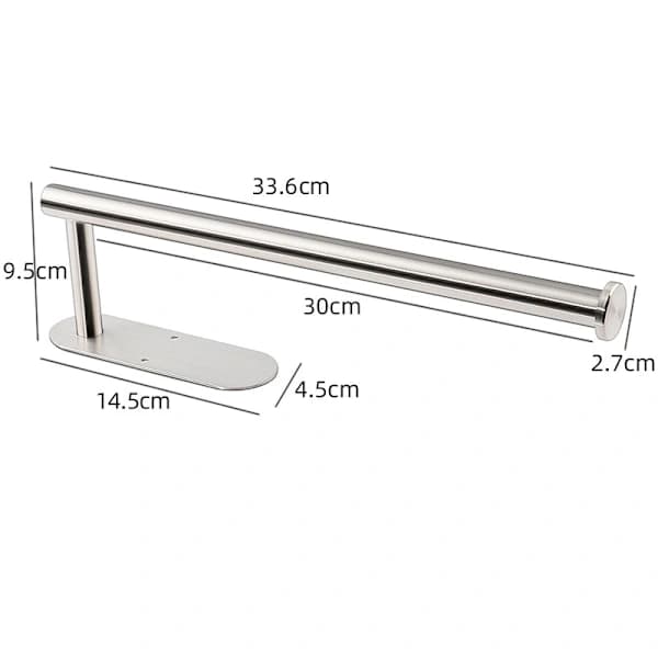 Selvklæbende køkkenrulleholder i rustfrit stål under skab, ingen boring, pladsbesparende til køkken, sølv 33 cm Sølv Silver