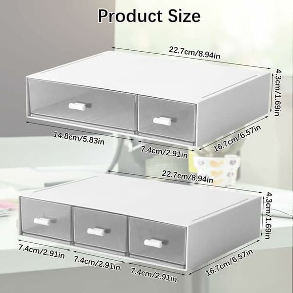 Desktop Organizer with 5 Drawers, 2-Tier Stackable Desk Storage Box, Desk Organizer for Office Supplies, Home Storage