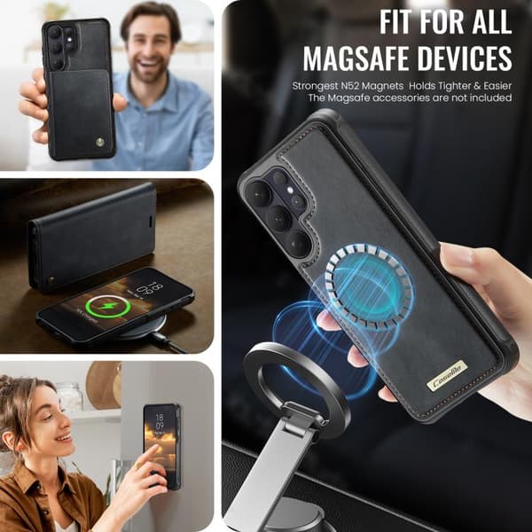 Magnetisk RFID-blokerende læderetui til Samsung Galaxy S26 Ultra 5G[JUN] Sort Svart
