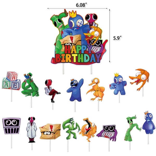 Rainbow Friends Bursdagsfest Dekor Banner Topper Ballong Barn