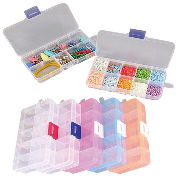 Plast 10 Rum Justerbar Smykkeskrin Opbevaringsboks Case Craft Orga White