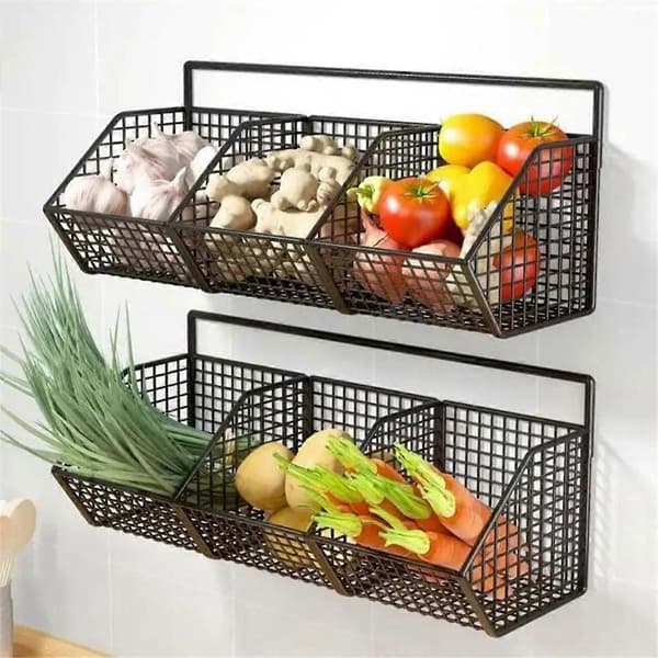 Kitchen Rack Wall Mounted Spice Rack for Spices, Vegetables and Fruits, Wall Drain Basket Punch-