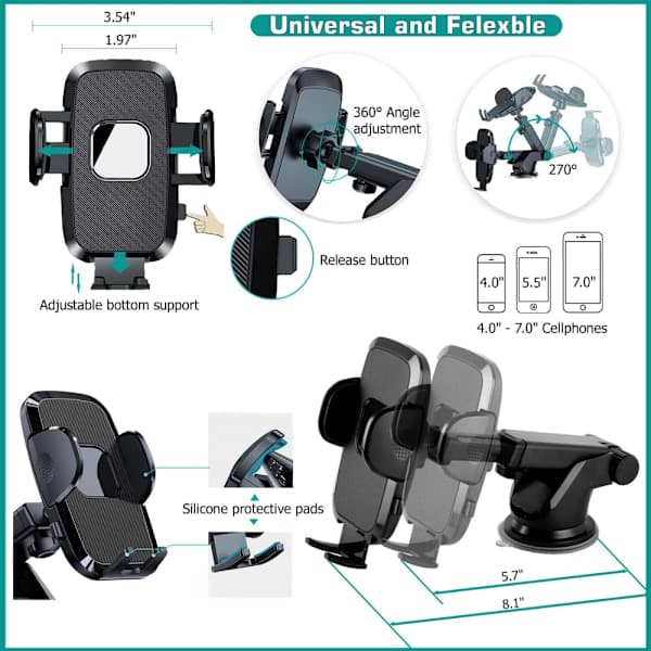 Universal biltelefonholder (B), Super sugekopp håndfri dashbordstativ, frontrute luftventil telefonholder bil, stativ
