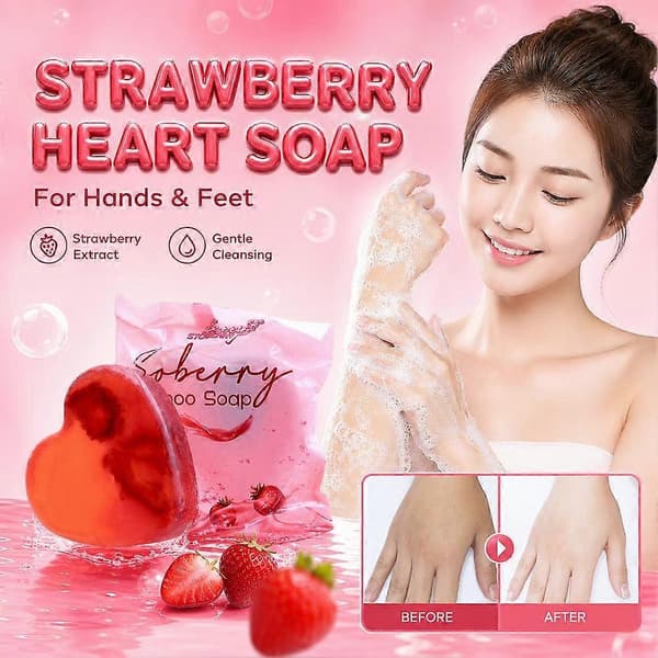 Strawberry Cleansing Soap - Evens Skin Tone Heart-Shaped Clarifying