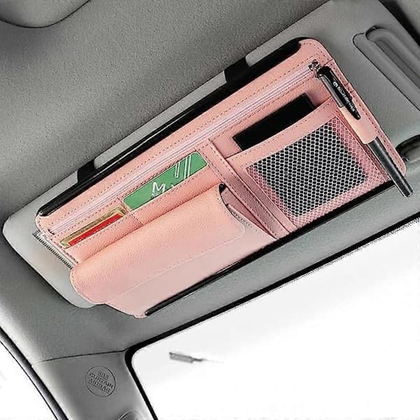 Car Sun Visor Organizer, Auto Interior Sunglasses Holder Black Multi-Pocket Leather Car Visor Storage