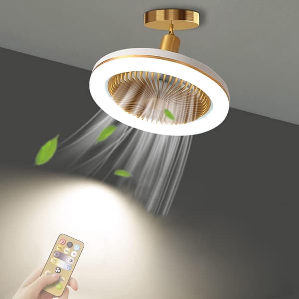 Ceiling Fan with Light, 30W Silent Ceiling Fan Chandelier with Remote Control and E27 Socket, Dimmable LED Ceiling Fans for Bedroom Kitchen Loft, Timer