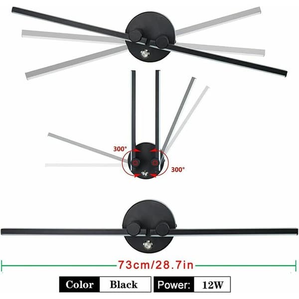Bathroom Wall Light with Switch 2 Bulbs 12W LED for Bathroom Mirror 73cm Double LED Lamp Adjustable Arm 300° (Black 3000K)
