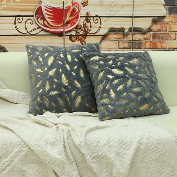 Blødt pudebetræk Fjermønster Superblød Soveværelses Sofa Seng 43x43cm 2-pak (Grå)