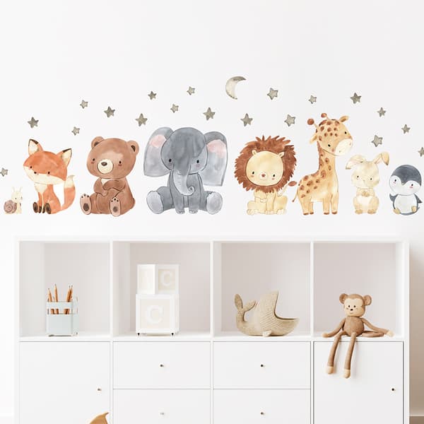 A set of animals, moon and stars wall decals, wall sticker, wall decor