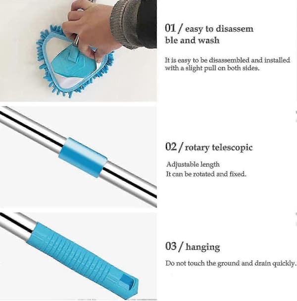 Retractable Triangular Ceiling Mop for Cleaning Floors, Kitchen Ceilings, Walls, and Glass