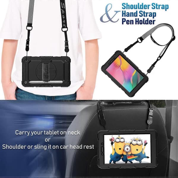 Robust Shockproof Protective Case for Samsung Galaxy Tab A 8.0\" 2019, Heavy Duty 3-Layer Protection with Screen Protector, 360° Rotatable Stand [DB]
