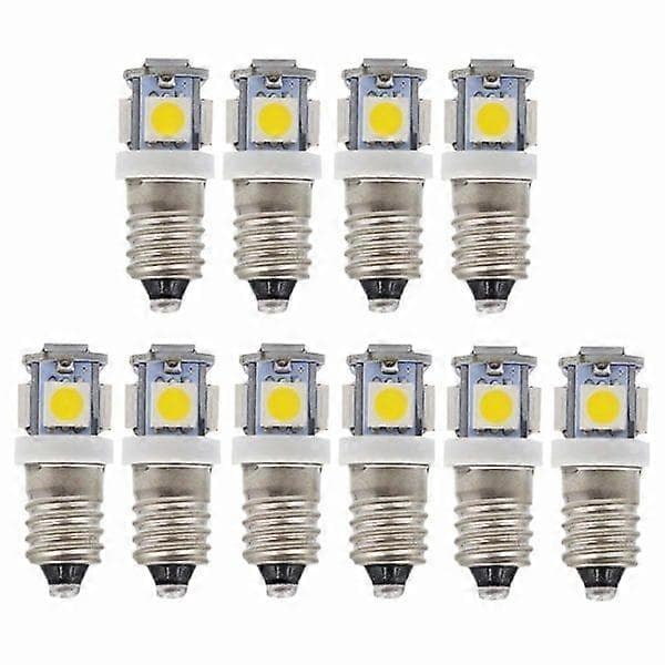 10 stk E10 6V LED-pærer 5SMD 0,5W 50LM (kaldhvit) [DB]