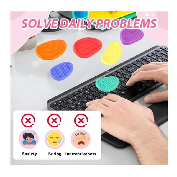 Sensoriske leker for barn, 6 deler silikon fidget leker sensoriske steiner, teksturerte bekymringssteiner, autisme [YJD]