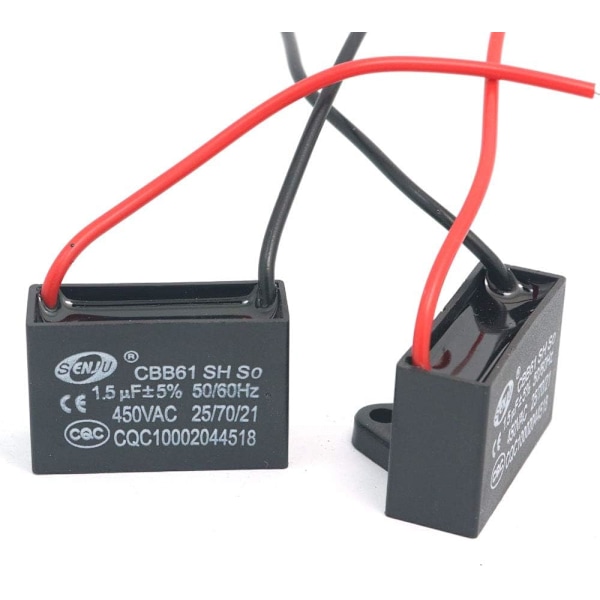 2 kpl CBB61 1,5uF 450V AC 50/60Hz Tuuletinmoottorikondensaattori