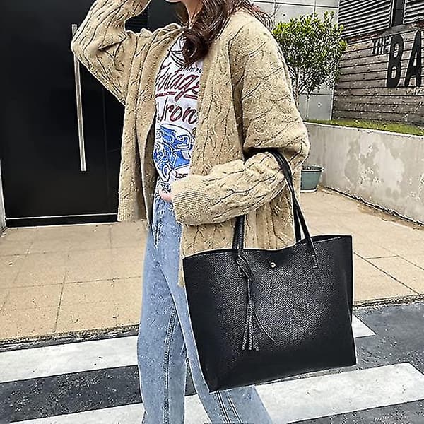 Women's Tote Bag, Ladies Handbag, Soft PU Leather Large Capacity Top Handle Shoulder Bag (Black)