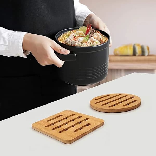 Set of 4 - 15 x 15 cm - Round and Square Non-Slip Trivets