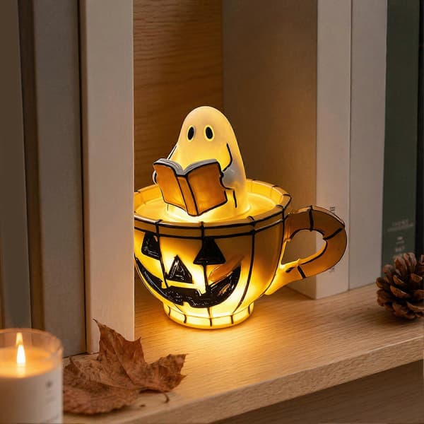 Halloween Spøgelseslæselampe - Græskarkop LED-lampe - USB Skrivebordsdekoration