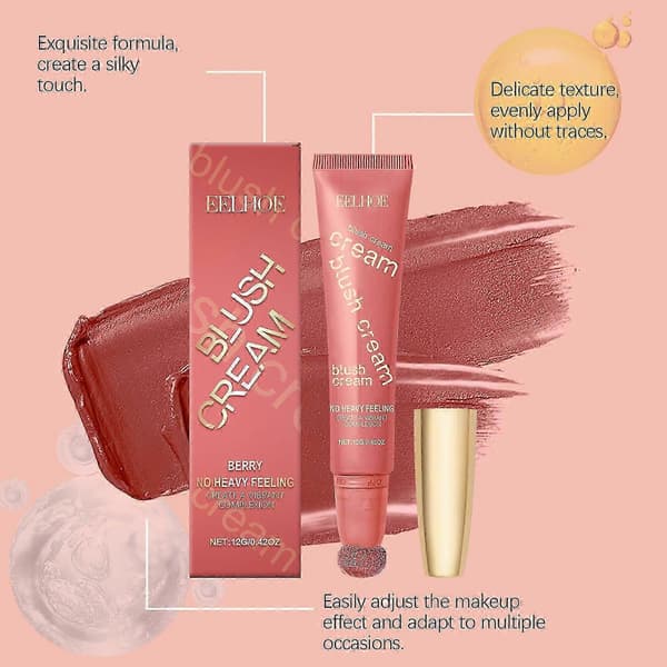 Light Shimmer Berry Blush Cream for Natural Rosy Glow, Easy Application