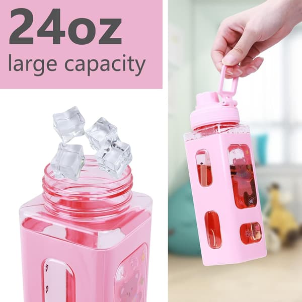 Kawaii Water Bottle with Straw and Sticker 700ml Leakproof La,ZQKLA