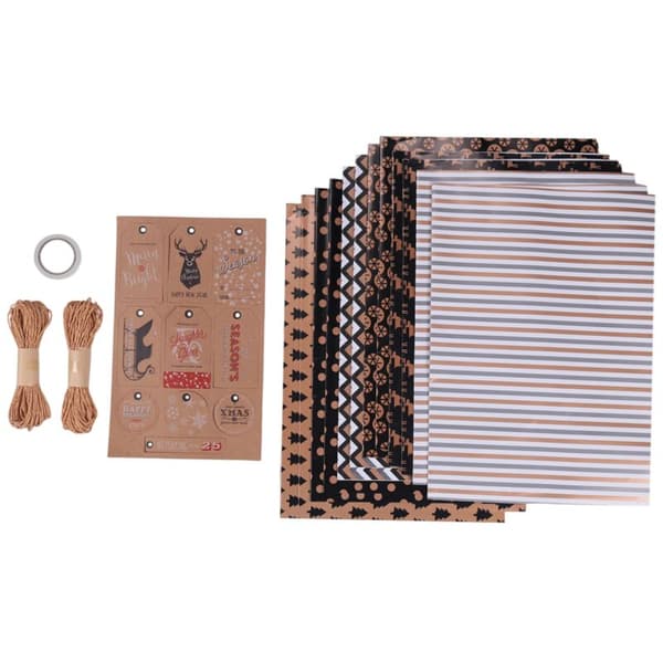 12 ark julklappspapper, presentpapper med 6 olika mönster, för jul