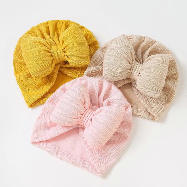 Trendy Jenter Hodeplagg Småbarn Elastiske Luer Baby Turban Hatt Sløyfe Pullover Hatter Ensfarget for Dusjfester Rød Red Red