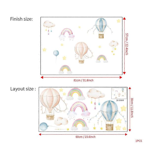 A set of luminous wall decals Rainbow Hot Air Balloons Clouds S