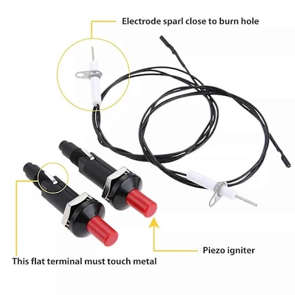 Universal Piezo Ignition Kit With 1m Cable and Ignition Needle for Gas Grill, Stove and Oven, 2-pack