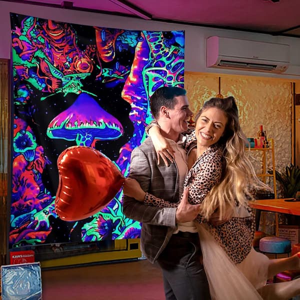 (50\"x60\") Blacklight Mushroom Tapestry, Fantastic Upright Tapestry