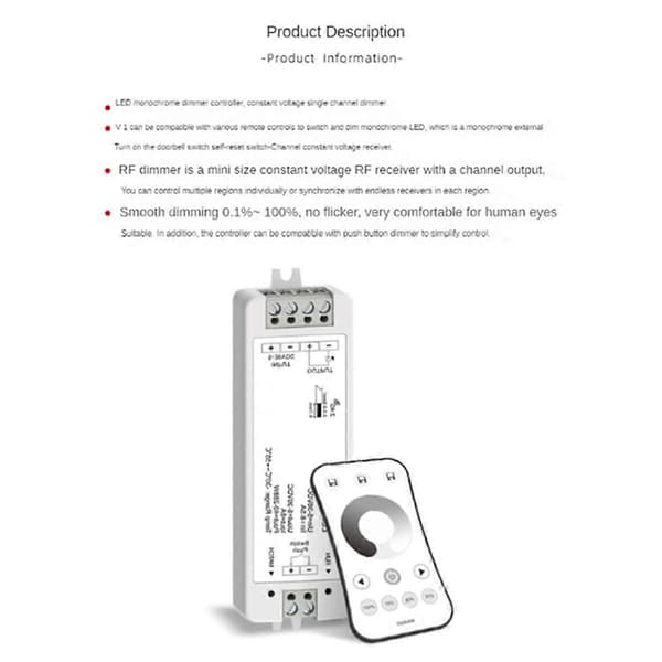 LED Lysstrimmel Intelligent Dæmpning Monokrom Controller 2.4G Trinløs Dæmpningspanel Fjernbetjeningsmodul Dæmper