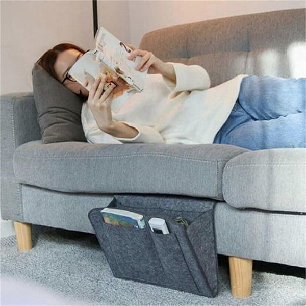 Felt Bedside Caddy Anti-Slip Bed Organizer Bed Sofa Side Pocket Hanging Storage Dark Grey