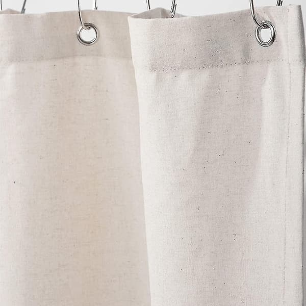 Linen Blend Shower Curtain with Ruffles, 183x183 cm, Natural Style Bathroom Decor