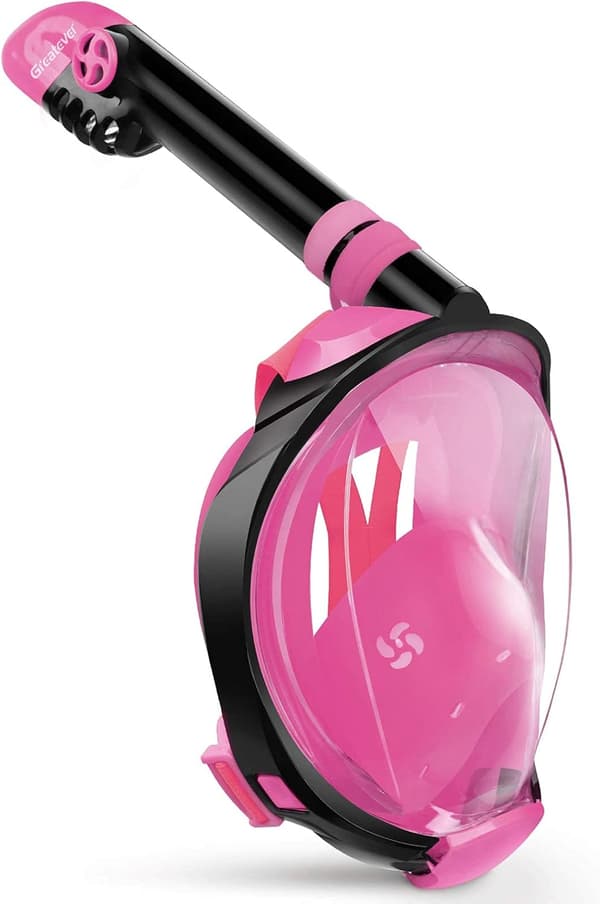 Full Face Snorkel Mask with Latest Dry Top System, Foldable 180 Degree Panoramic View Snorkeling Mask - Pink - L
