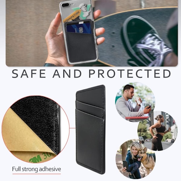 Korthållare för telefonfodral, telefonkorthållare i läder, dubbelficka för telefonplånbok att fästa på iPhone, Android-mobiltelefon Black