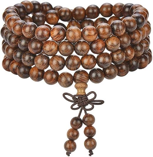 Gyldent sandeltræsarmbånd 8mm 108stk sunkne Buddha perler til mig