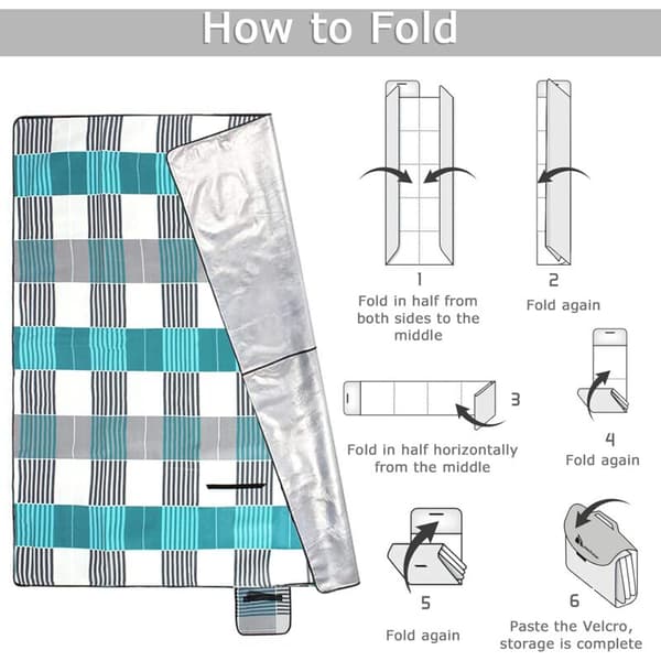 Vanntett sammenleggbart piknikteppe med håndtak for camping, strand, hage 200 x 200 cm