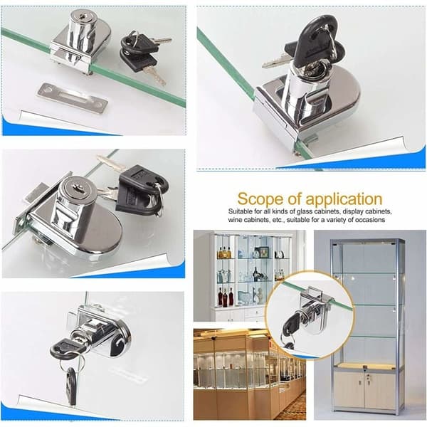 Glass Door Lock for 5-8mm Pivot Hinges, No Drilling Required, Includes 2 Keys