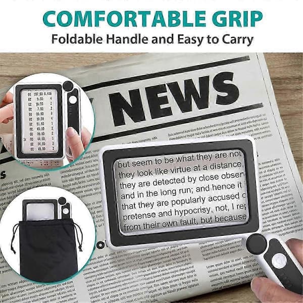 4X Magnifier with Light for Reading, Illuminated Magnifying Glass with 10 LED Foldable Handheld Magnifier for Seniors