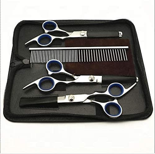 Dog Grooming Scissors, 5-piece Set with Titanium Coated Stainless Steel Tools, Thinning / Straight / Curved Scissors and Combs